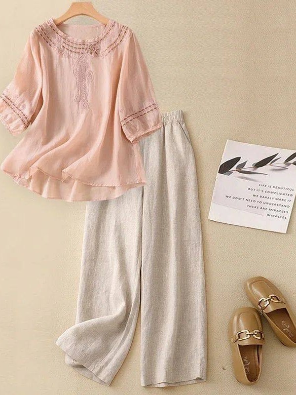 Linen Pant Wide - High-End Cotton Linen Set Women's Summer