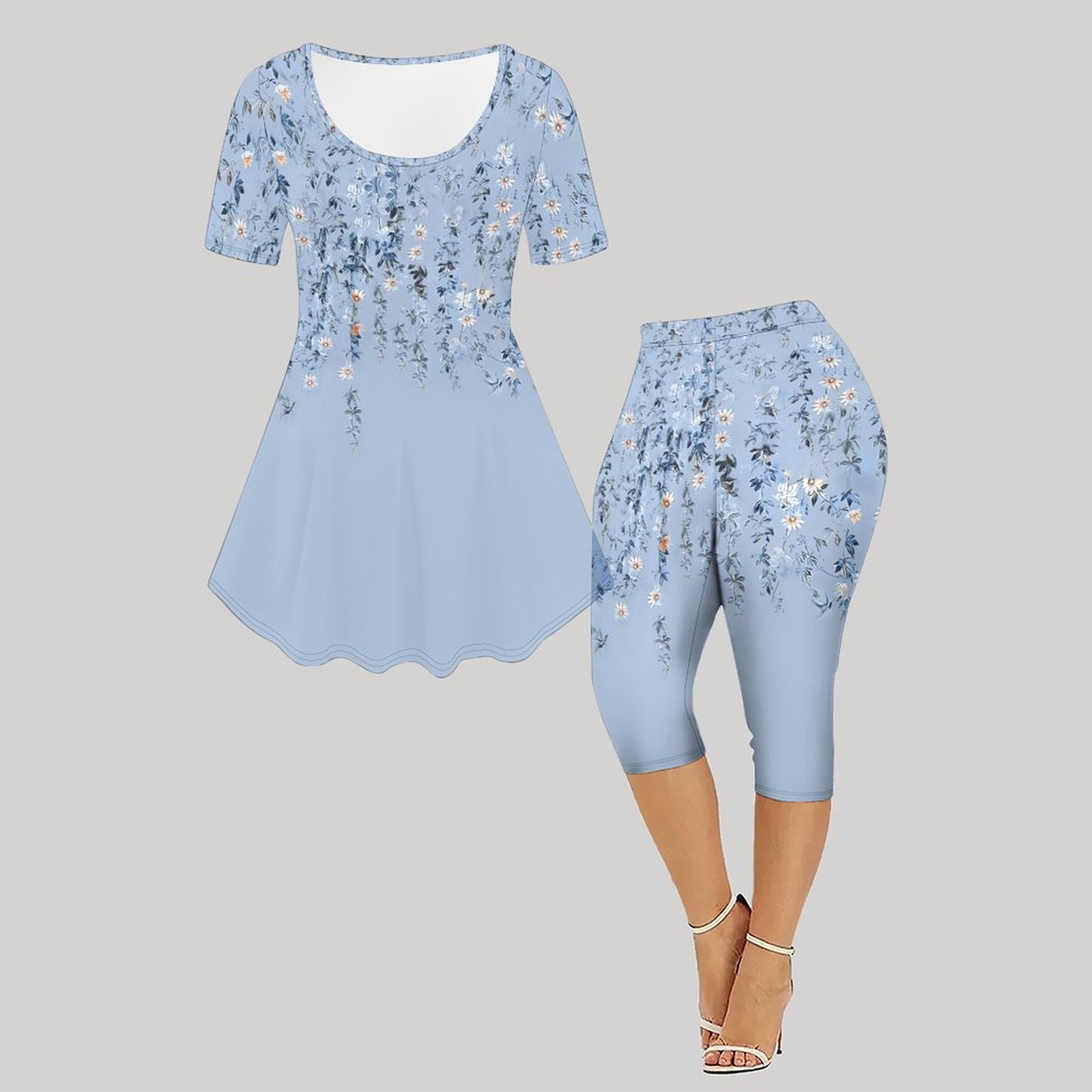 2pcs Vintage Print Two Piece S - Romper Floral Print recension och pris