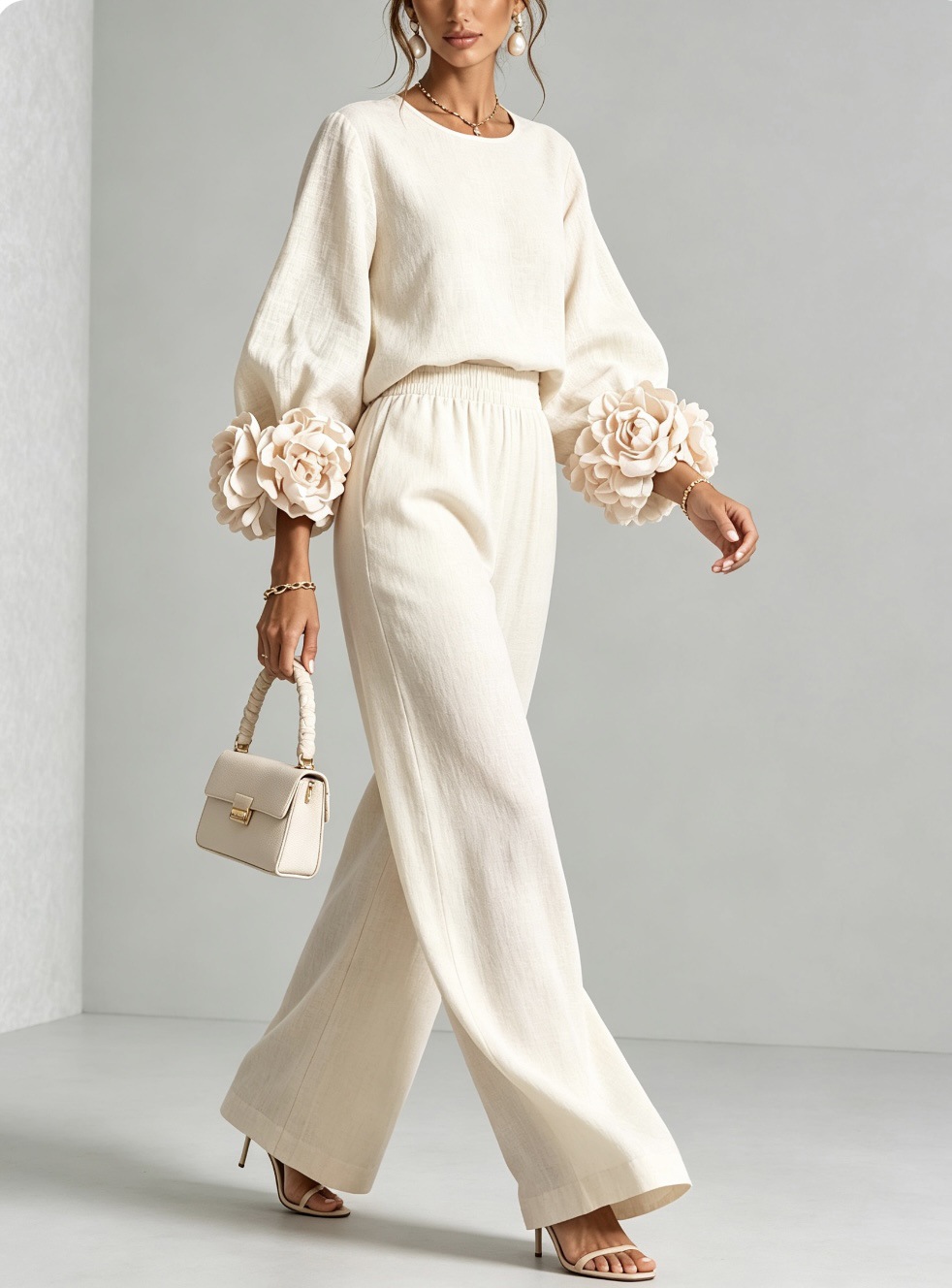 Women 2 Piece Linen Outfit O N - Linen Pant Wide recension och pris